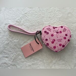 NEW Juicy Couture Heart Valentine Zip Around Coin Purse Light Pink Cherry VIRAL